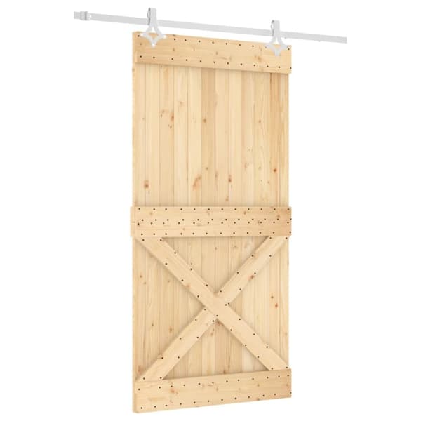 vidaXL Skjutdörr med beslag 100x210 cm massiv furu