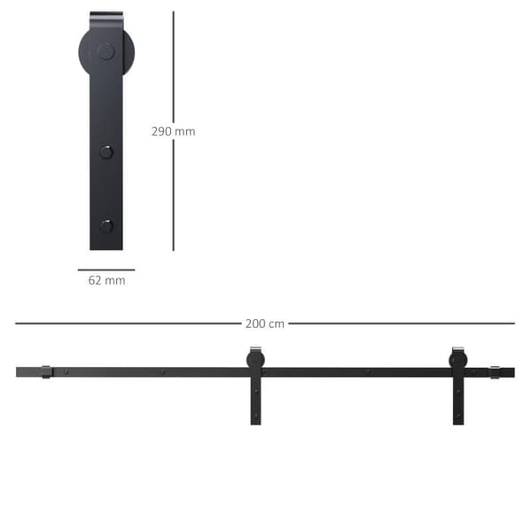 Rootz skydedørsbeslagssæt - Pladsbesparende - Stille - Universal - Sort - 200 cm x 40 cm x 0,6 cm