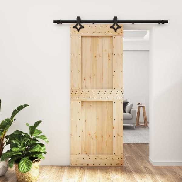 vidaXL Skjutdörr med beslag 80x210 cm massiv furu