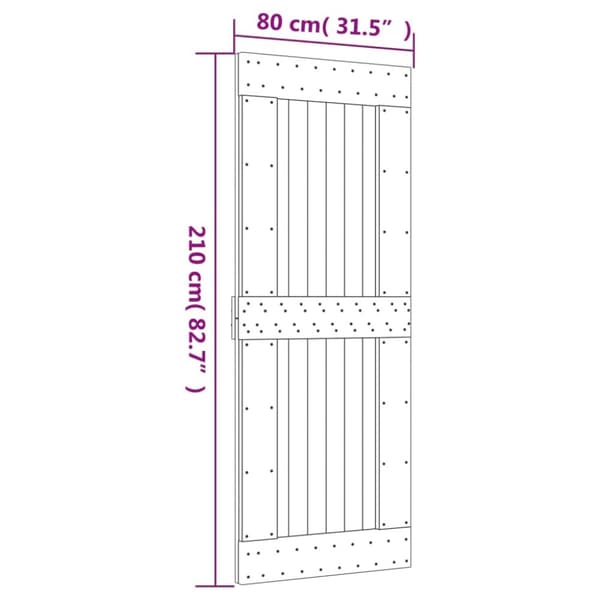 vidaXL Skjutdörr med beslag 80x210 cm massiv furu