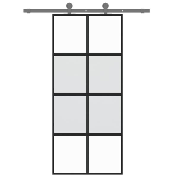 vidaXL skydedør 90x205 cm hærdet glas og aluminium sort
