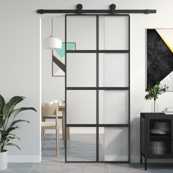 vidaXL skydedør 90x205 cm hærdet glas og aluminium sort