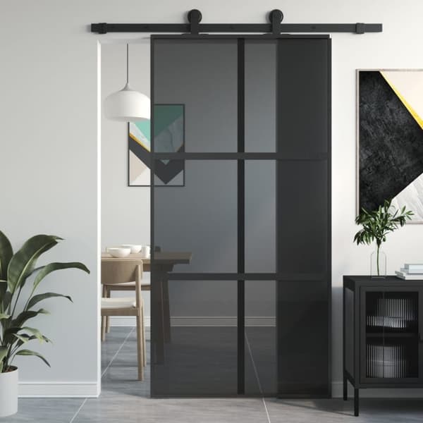 vidaXL skydedør 102,5x205 cm hærdet glas og aluminium sort