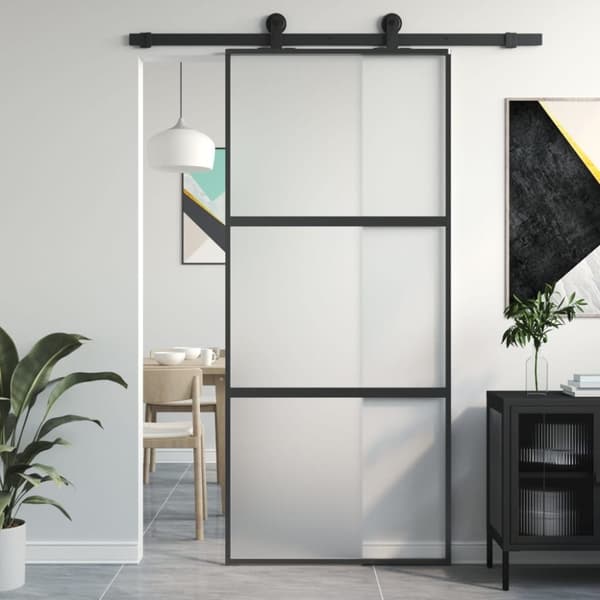 vidaXL skydedør 90x205 cm hærdet glas og aluminium sort
