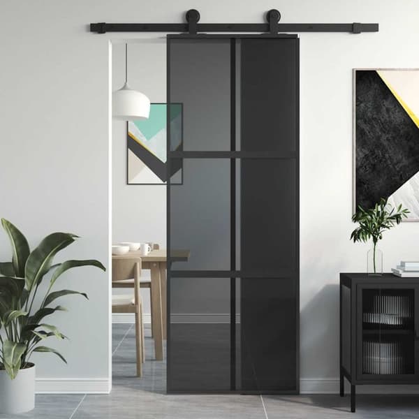 vidaXL skydedør 76x205 cm hærdet glas og aluminium sort