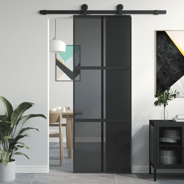 vidaXL Skyvedør svart 76x205 cm herdet glass og aluminium