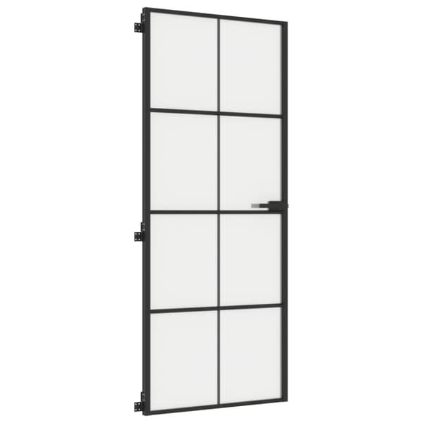 vidaXL Innerdörr svart 83x201,5 cm härdat glas och aluminium slim