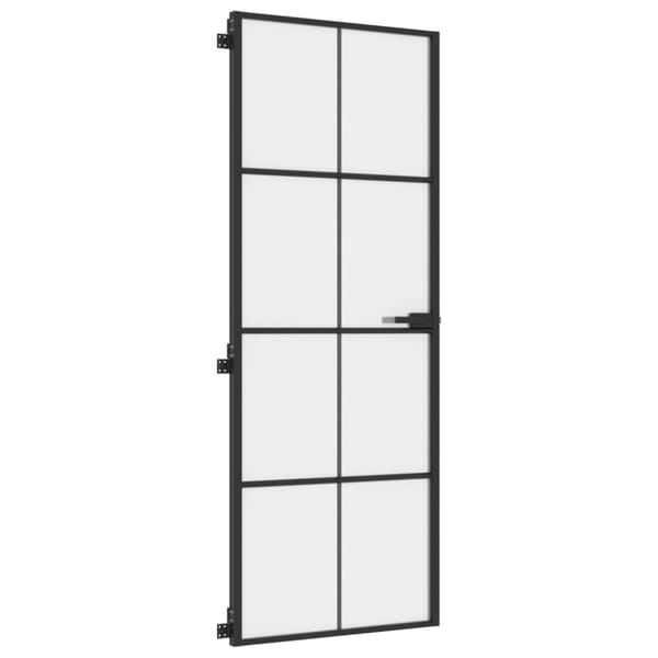 vidaXL Innerdør slank svart 76x201,5 cm herdet glass og aluminium