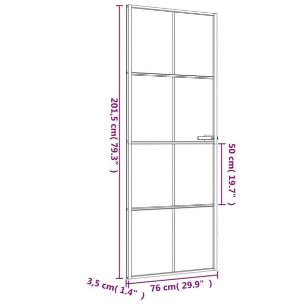 vidaXL Innerdør slank svart 76x201,5 cm herdet glass og aluminium