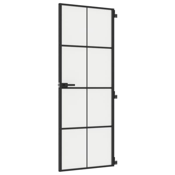 vidaXL Innerdør slank svart 76x201,5 cm herdet glass og aluminium