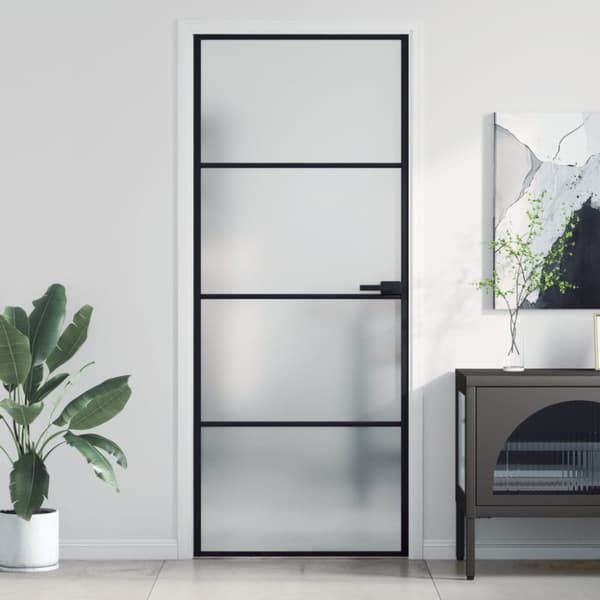 vidaXL Innerdörr svart 83x201,5 cm härdat glas och aluminium slim
