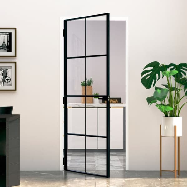 vidaXL dør 83x201,5 cm hærdet glas og aluminium sort -  Husdøre