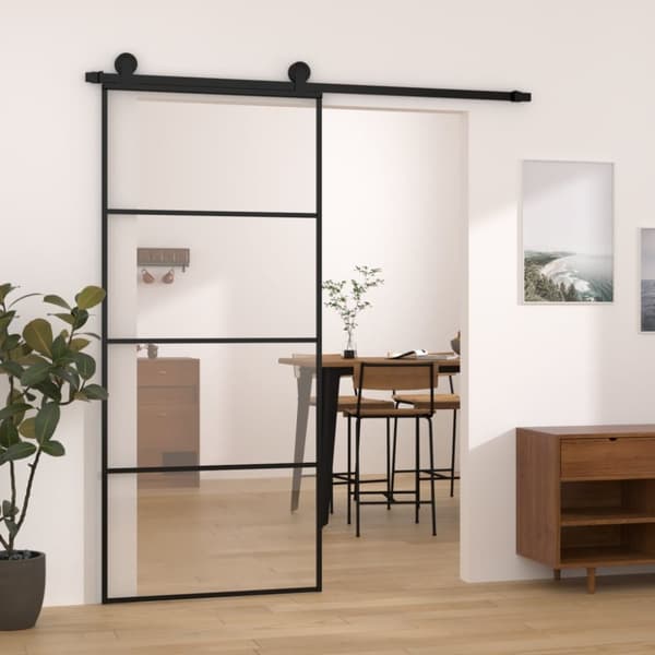 vidaXL skydedør med hardwaresæt 90x205 cm sikkerhedsglas aluminium -  Husdøre