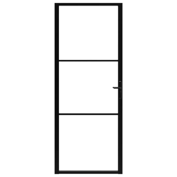 vidaXL indvendig dør 83x201,5 cm sikkerhedsglas og aluminium sort -  Husdøre