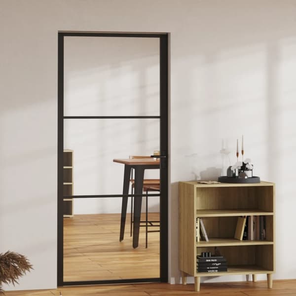 vidaXL indvendig dør 93x201,5 sikkerhedsglas og aluminium sort - Husdøre