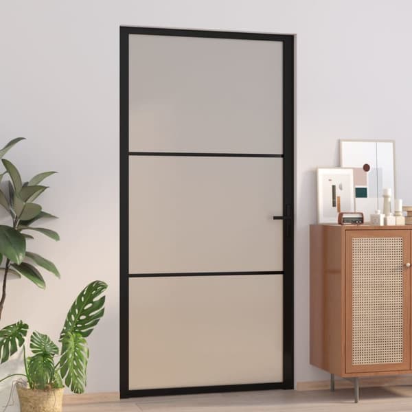 vidaXL dør 102,5x201,5 cm sikkerhedsglas mat glas og aluminium sort -  Husdøre