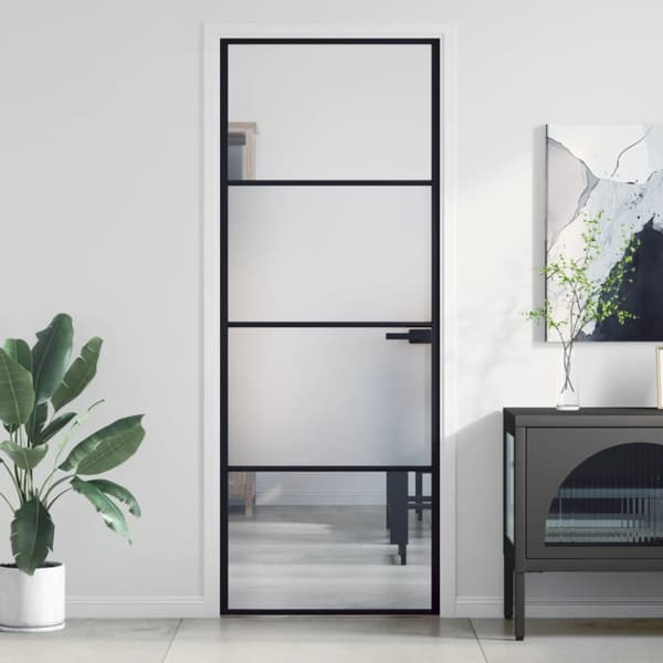 vidaXL Sisäovi ohut musta 76x201,5 cm karkaistu lasi ja alumiini -  Kodin ovet