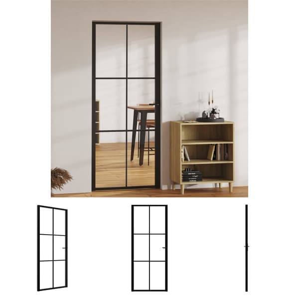 The Living Store indvendig dør 83x201,5 cm sikkerhedsglas og aluminium sort -  Husdøre
