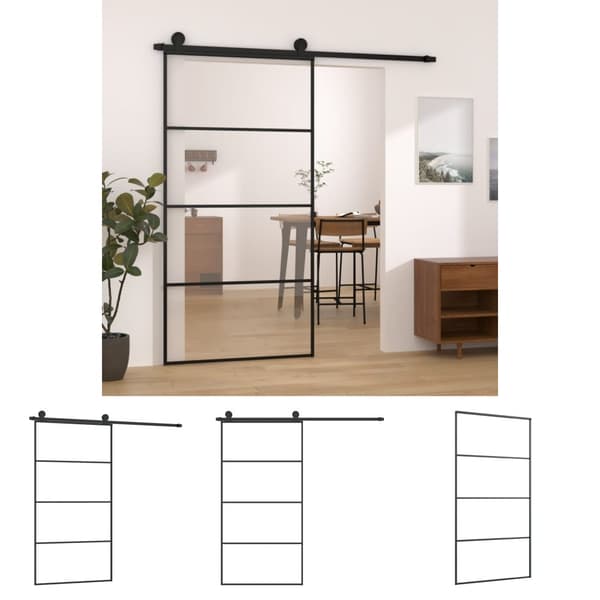 The Living Store skydedør med hardwaresæt 102,5x205 cm sikkerhedsglas aluminium -  Husdøre