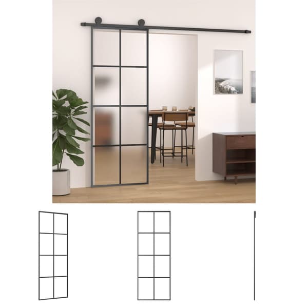 The Living Store skydedør 76x205 cm aluminium og sikkerhedsglas sort -  Husdøre