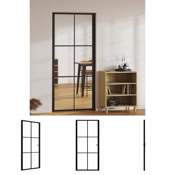 The Living Store indvendig dør 93x201,5 cm sikkerhedsglas og aluminium sort -  Husdøre