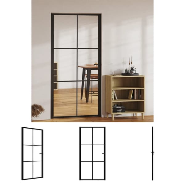 The Living Store indvendig dør 102,5x201,5 cm sikkerhedsglas og aluminium sort -  Husdøre