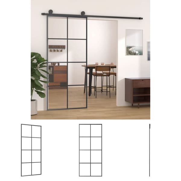 The Living Store Liukuovi musta 90x205 cm ESG-lasi ja alumiini - Kodin ovet
