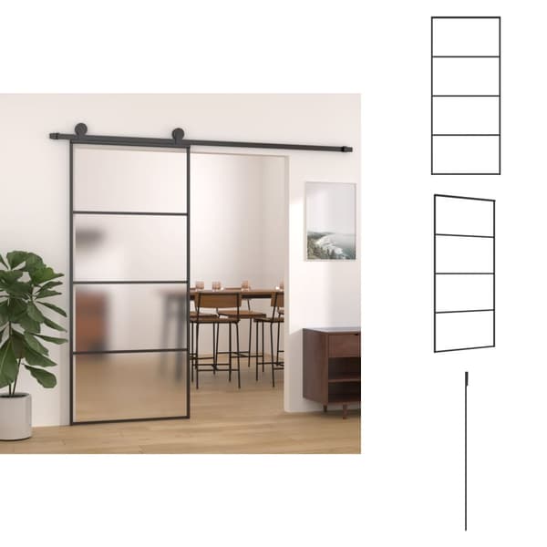 Husdøre - Living skydedør 90x205 cm hærdet matteret glas og aluminium sort