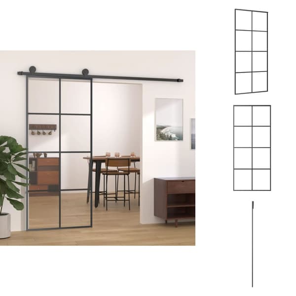 Husdøre - Living skydedør 90x205 cm sikkerhedsglas og aluminium sort