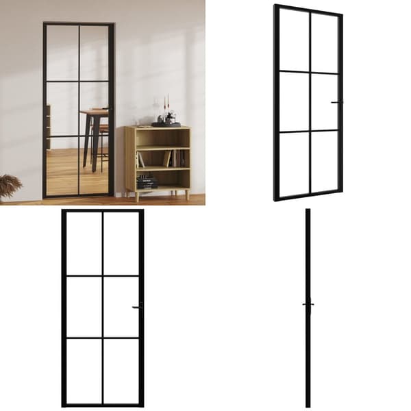Indvendig dør 83x201,5 cm sikkerhedsglas og aluminium sort - Dør - Døre - Home & Living