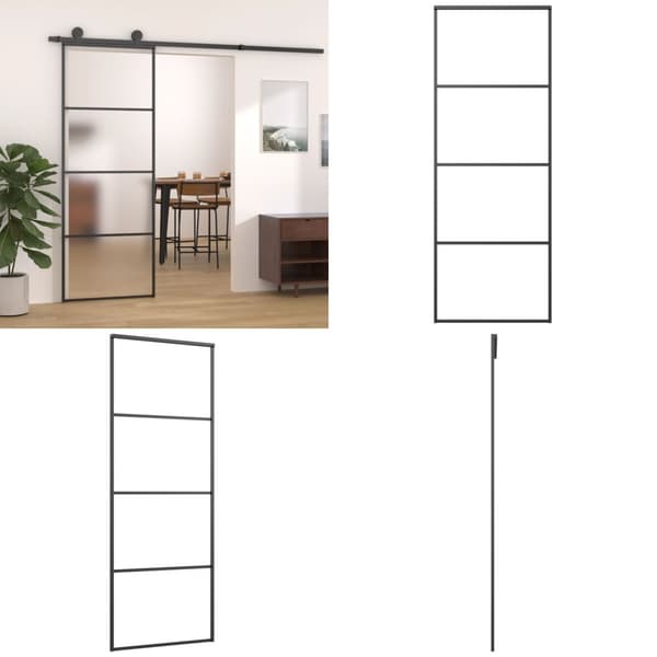 Skydedør 76x205 cm hærdet matteret glas og aluminium sort - Skydedør - Skydedøre - Home & Living