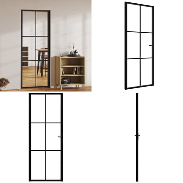 Indvendig dør 76x201,5 cm sikkerhedsglas og aluminium sort - Dør - Døre - Home & Living