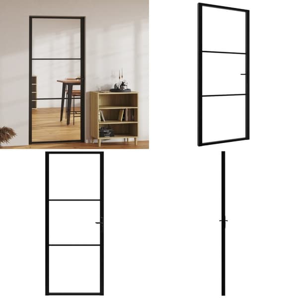 Indvendig dør 93x201,5 sikkerhedsglas og aluminium sort - Dør - Døre - Home & Living