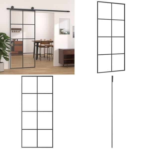 Skydedør 90x205 cm sikkerhedsglas og aluminium sort - Skydedør - Skydedøre - Home & Living