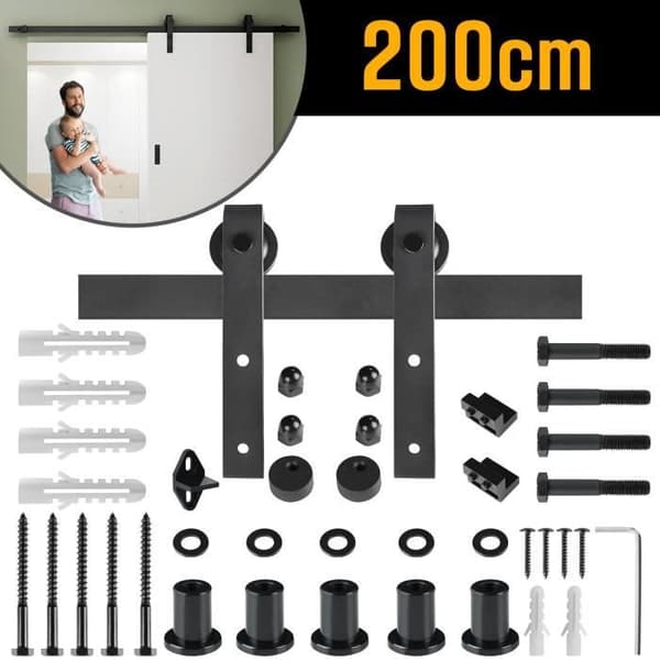 Skjutdörr - XMTECH - 200cm - Stålskena - Svart - Monteringssystem ingår