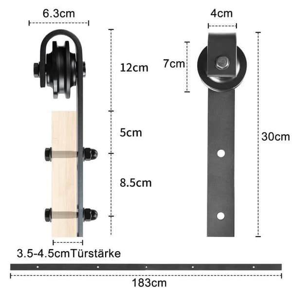 Skjutdörr - XMTECH - 183cm - Stålskena - Svart - Monteringssystem ingår