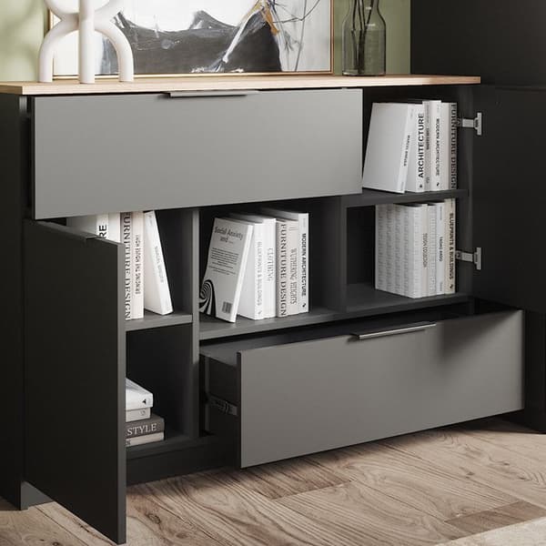Vicco skänk Betti, antracit, 120 x 83,6 cm 2x dörr, 2x låda och 1x öppet fack