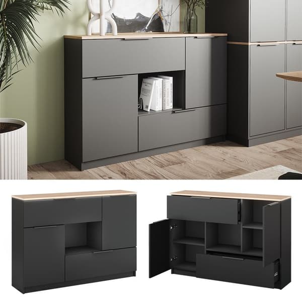 Vicco skänk Betti, antracit, 120 x 83,6 cm 2x dörr, 2x låda och 1x öppet fack