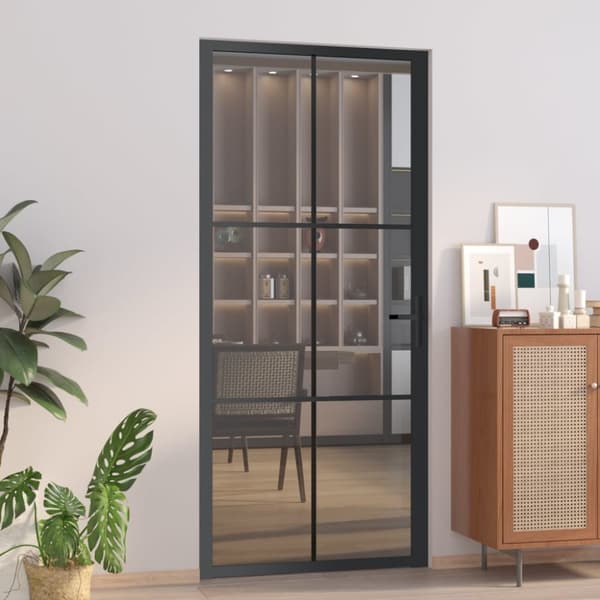 Innerdörr 93x201,5 cm svart ESG-glas och aluminium
