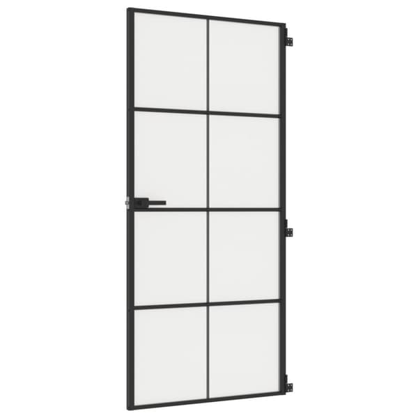 Innerdörr svart 93x201,5 cm härdat glas och aluminium slim