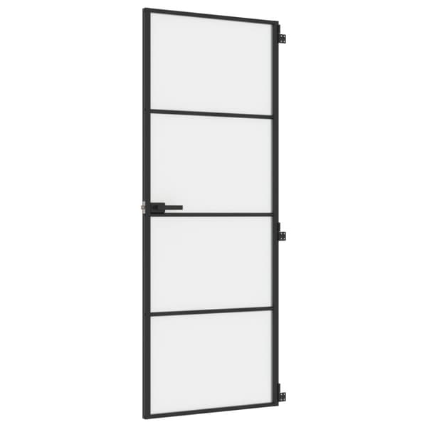 Innerdörr svart 76x201,5 cm härdat glas och aluminium slim