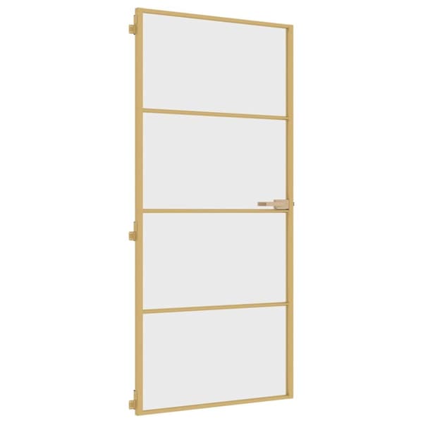 Innerdörr guld 93x201,5 cm härdat glas och aluminium slim