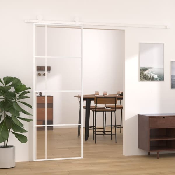Skjutdörr ESG-glas och aluminium 76x205 cm vit