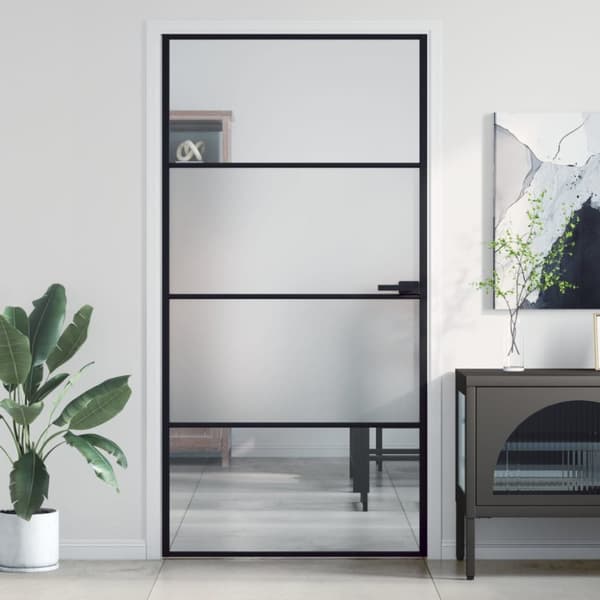 Innerdörr svart 102,5x201,5 cm härdat glas och aluminium slim