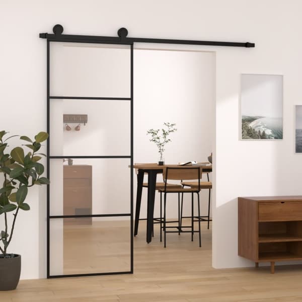 Skjutdörr med beslagset ESG glas och aluminium 76x205 cm