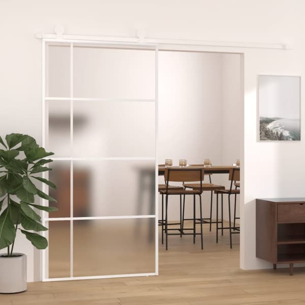 Skjutdörr frostat ESG-glas och aluminium 102,5x205 cm vit