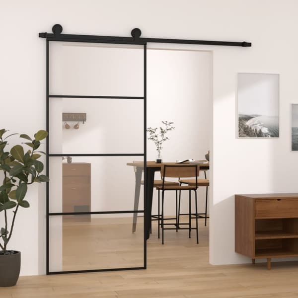 Skjutdörr med beslagset ESG glas och aluminium 90x205 cm
