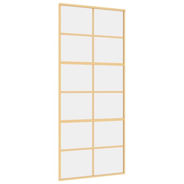 Skjutdörr guld 90x205 cm klart ESG-glas och aluminium