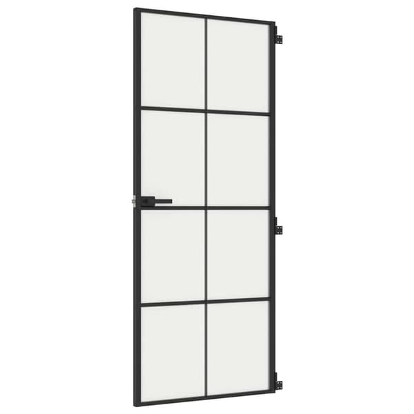 Innerdörr svart 83x201,5 cm härdat glas och aluminium slim