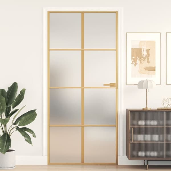 Innerdörr guld 93x201,5 cm härdat glas och aluminium slim